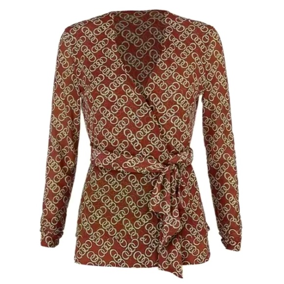 cAbi 3951 Ringleader Wrap Stretch Long Sleeve Top Mesh Signet Chain Print M NWOT - Picture 4 of 5